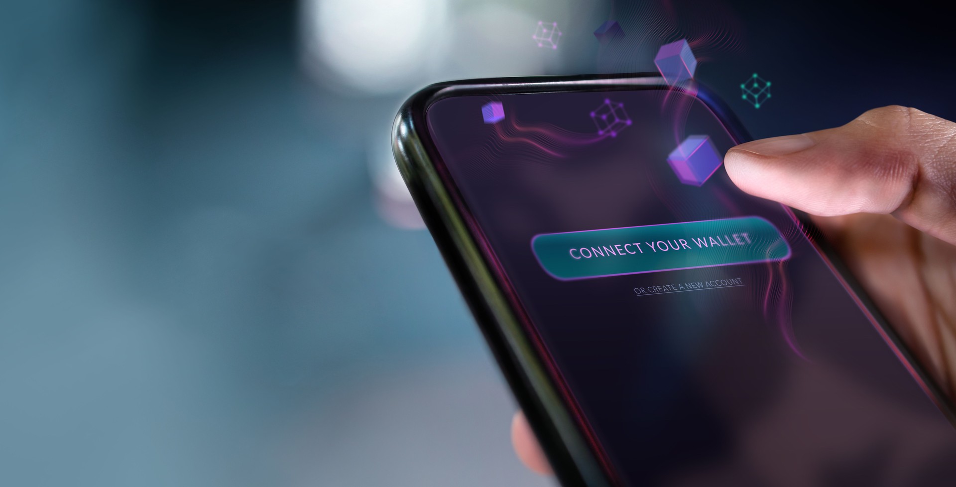 Web3 Technology Concept. Hand Using Mobile Phone to Connect Digital Wallet. Smart, E-wallet, Financial and Economy on Borderless. Closeup shot
